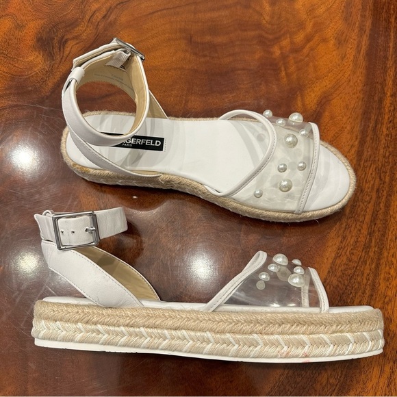 NWOT Karl Lagerfeld White Adalina-Studs Pearl Espadille Sandals size 7.5 - Picture 1 of 11